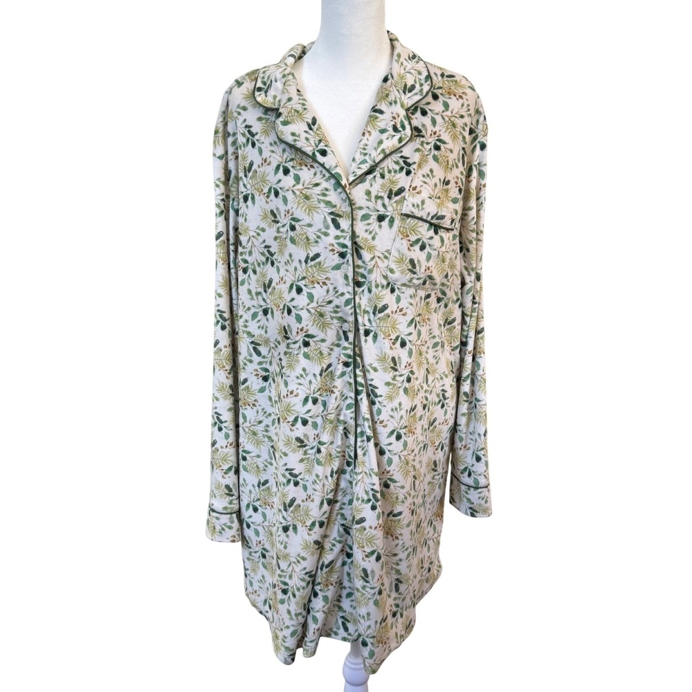 World Market Pajama Sleep Shirt L/XL Floral Print Button Front Lounge Nightgown